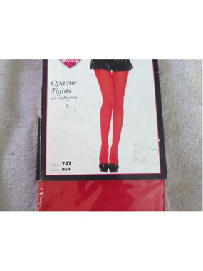 Music Legs 747 Opaque Nylon Tights, Red Fits Most